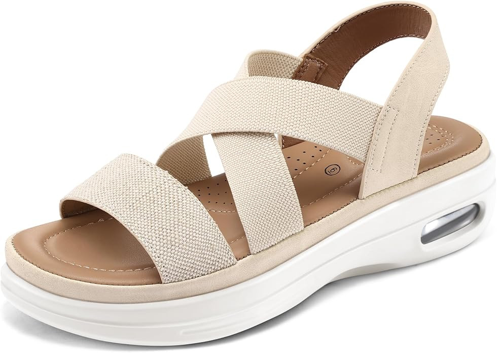 mysoft Women's Comfortable Walking Sandals Air Cushion Sport Slingback Elastic Band Platform Shoe... | Amazon (US)
