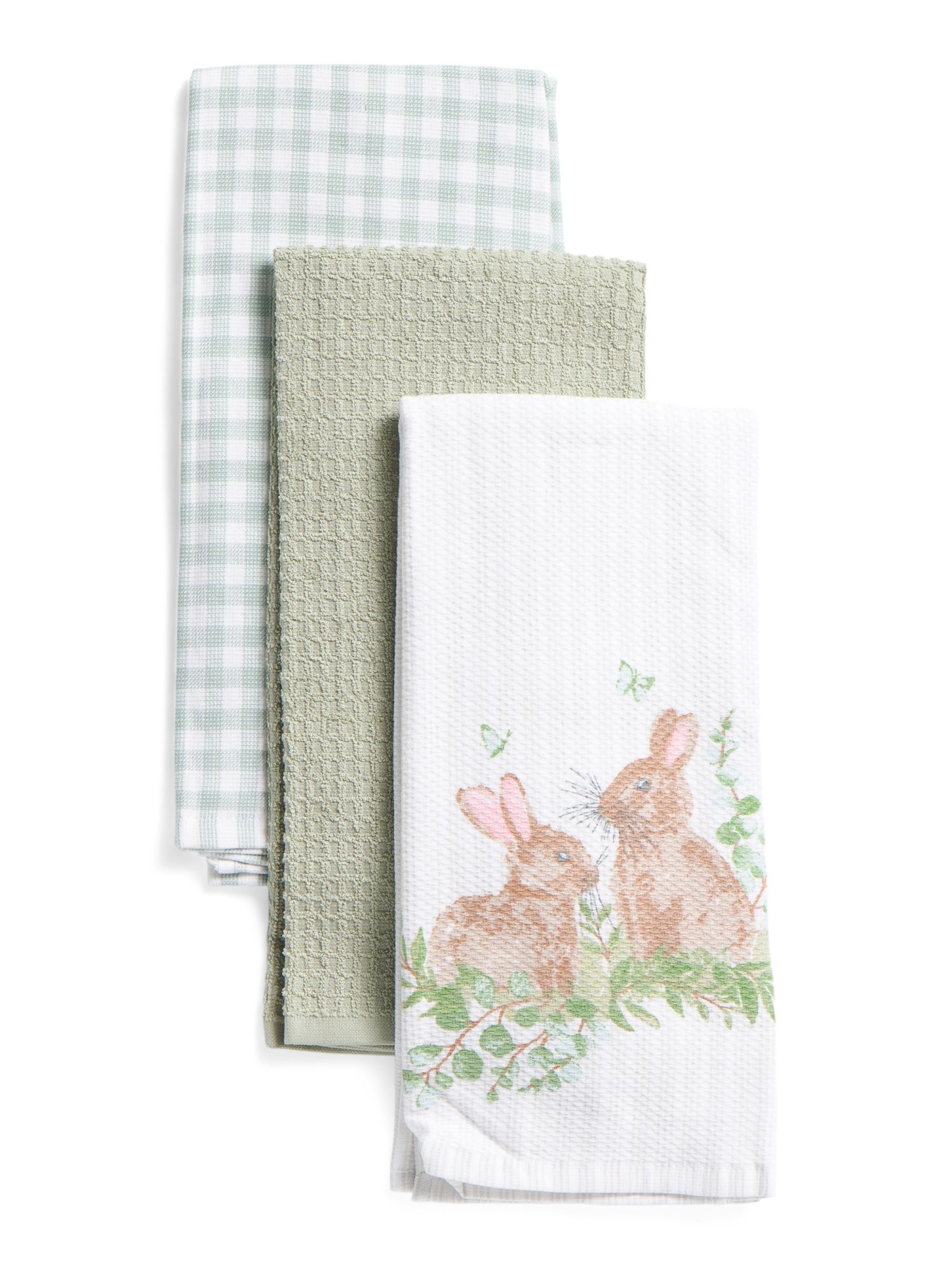 Set Of 3 18x28 Eucalyptus Bunnies Kitchen Towels | TJ Maxx