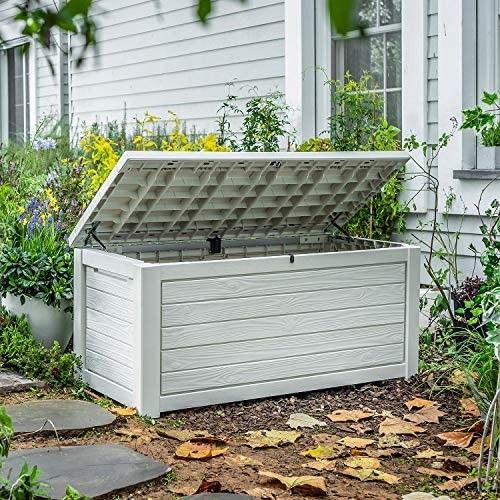 165 Gallon Weather Resistant Resin Deck Storage Container Box Outdoor Patio Garden Furniture, White | Amazon (US)