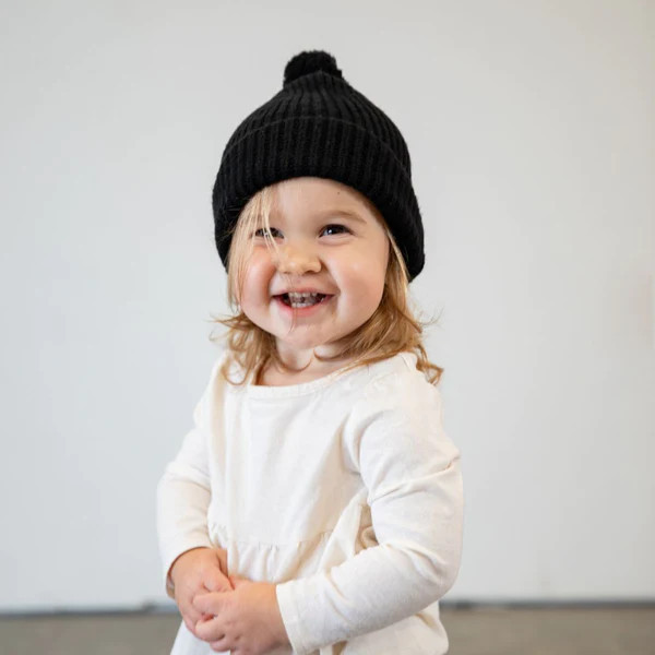 Kid's Removable Pom Pom Beanie - Black | Headbands of Hope
