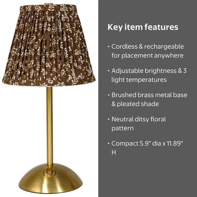 Home Decor Collection Sterling & Noble Home Brown Floral Rechargeable Table Lamp | Walmart (US)