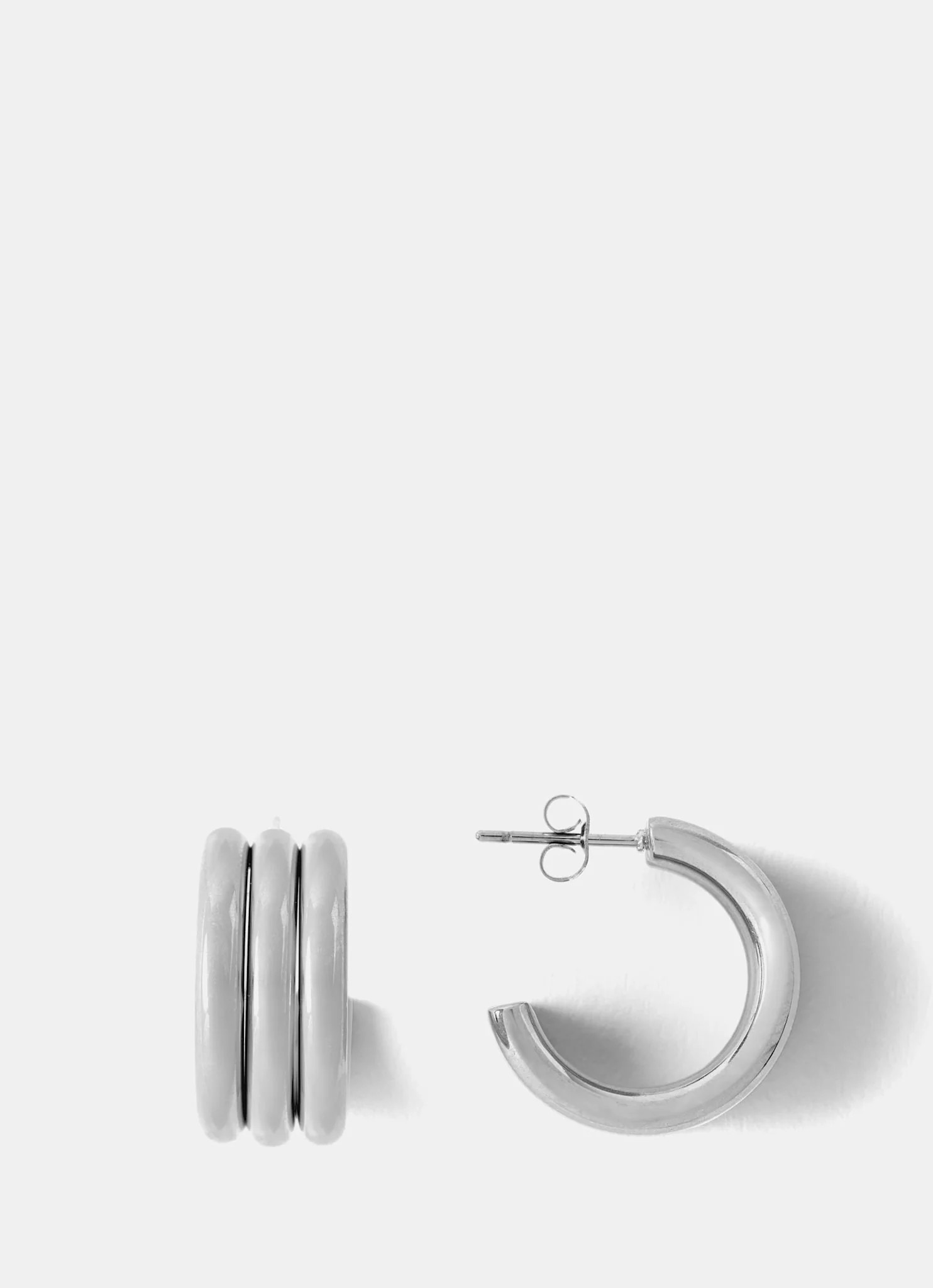 Silver Stainless Steel Ribbed Hoop Earrings | Mint Velvet