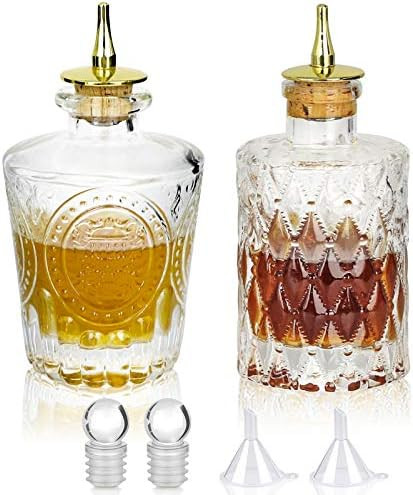 SuproBarware Bitters Bottle Set of 2，Glass Dasher Bottle, Decorative Bottle for Cocktail with Gold D | Amazon (US)