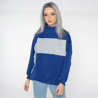 Navy Blue Color Block Sweatshirt 90S Grey Quilted Funnel Neck 80S Slouch Pullover Jumper Long Sleeve Shirt Vintage Oversize Small | Etsy (US)