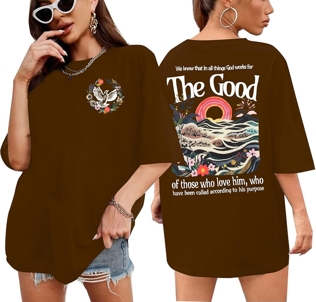 Christian Shirts Women Oversized God Shirt Religious Tshirt Bible Verse Graphics Tee Tops | Amazon (US)