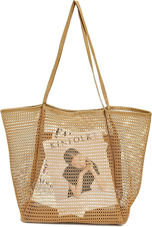 Felomdep Large Mesh Beach Tote Bag for Women，Nylon Shoulder Bag Pool Bag, Essential Woven Casua... | Amazon (US)