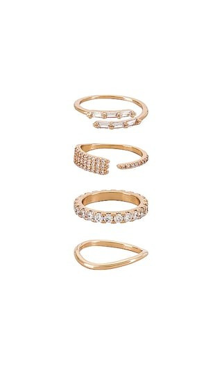 Ettika Crystal Embellished Ring Set in Metallic Gold. - size 5 | Revolve Clothing (Global)