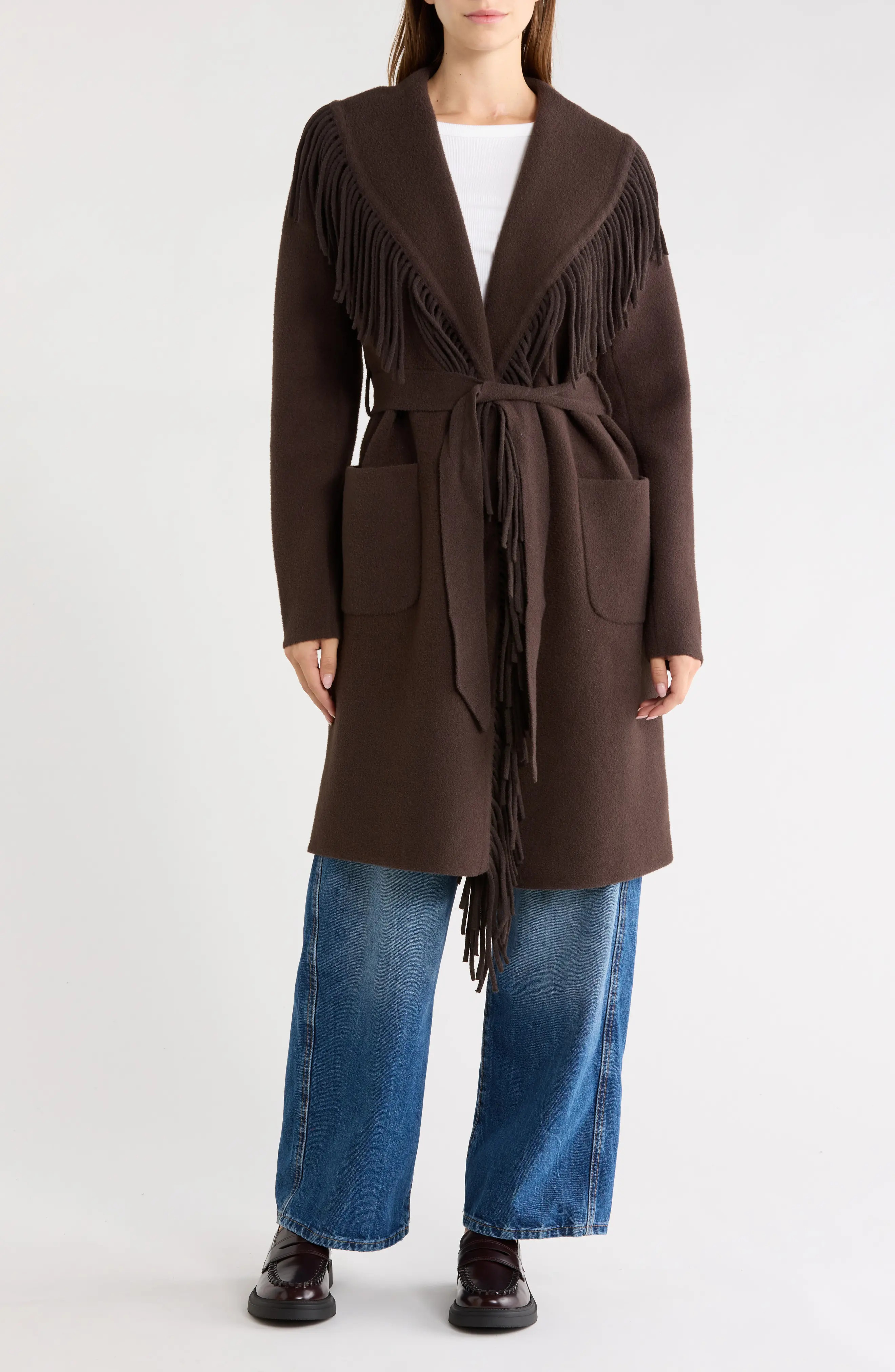 NVLT Fringe Shawl Collar Wrap Coat (Women) | Nordstromrack | Nordstrom Rack