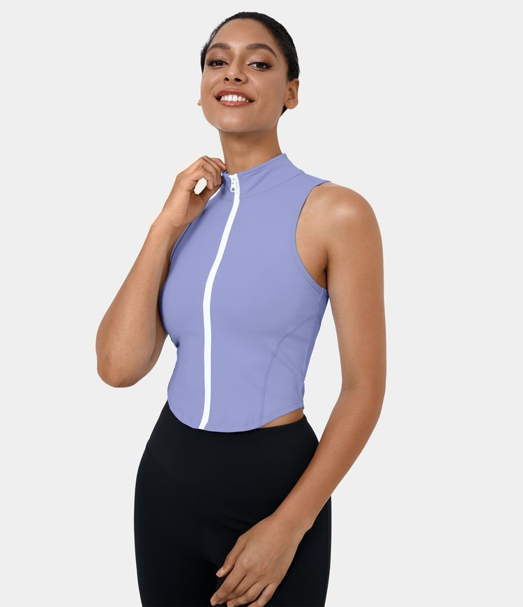 Women’s Mock Neck Zip Front Sleeveless Cropped Tank Top - Halara | HALARA
