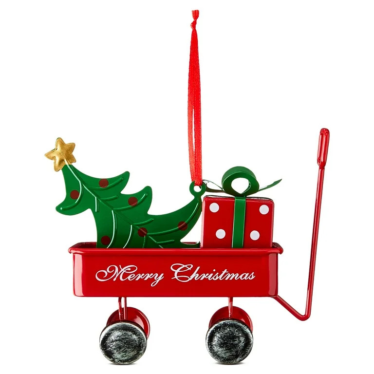 Red and White Metal Wagon Christmas Ornament, 4.75", by Holiday Time | Walmart (US)