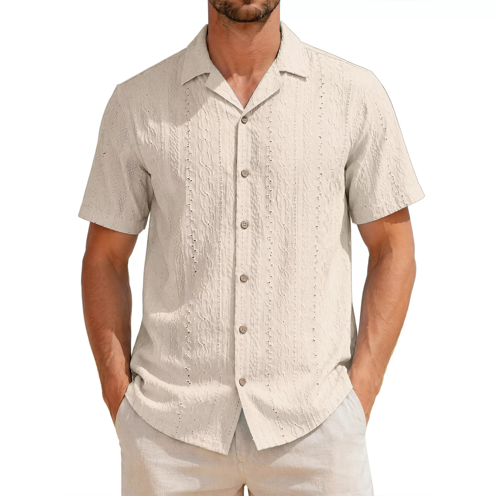 Men's Hollow Knit Shirt Short Sleeve Button Down Texture Breathable Summer Beach Shirts | Kohl's