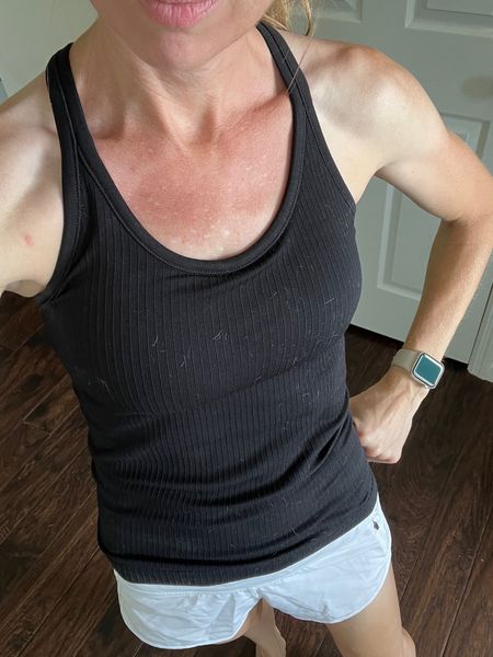 Don’t brush the dog in black🤦🏼‍♀️. My teenager thought I was “lulued up”…nope, but I got her!  Size up in tank. True size in shorts 

#LTKsalealert #LTKFitness #LTKBacktoSchool