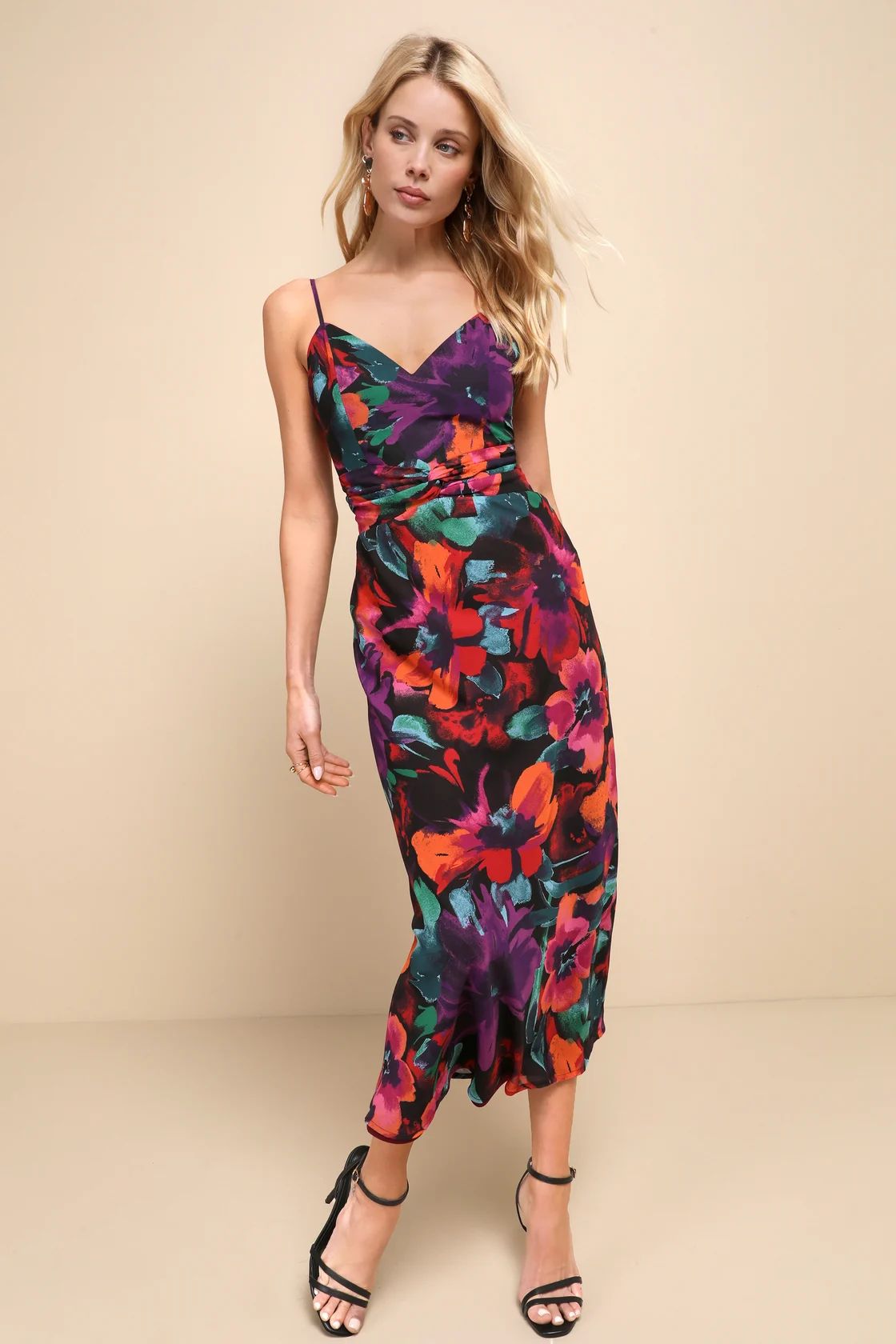 Beautiful Entrance Multi Floral Print Twist Front Midi Dress | Lulus