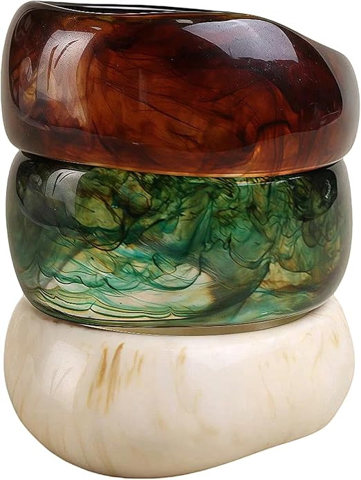 FAXHION Chunky Resin Acrylic Bangle Bracelets for Women, Colorful Wide Geometric Bangles Set, Sta... | Amazon (US)