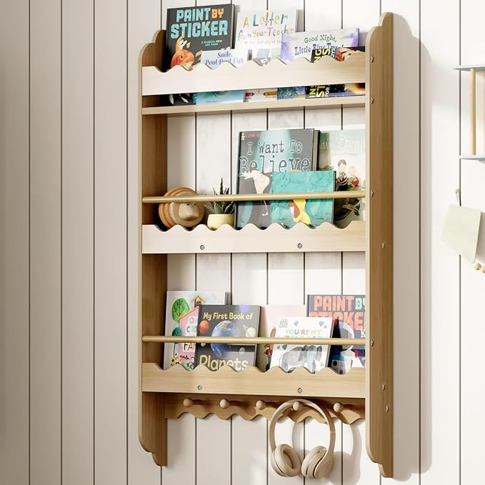 Kids Bookshelf, 3-Tier Wall Mounted Book Shelf, Kids Bookshelf and Toy Storage for Living Room, B... | Amazon (US)