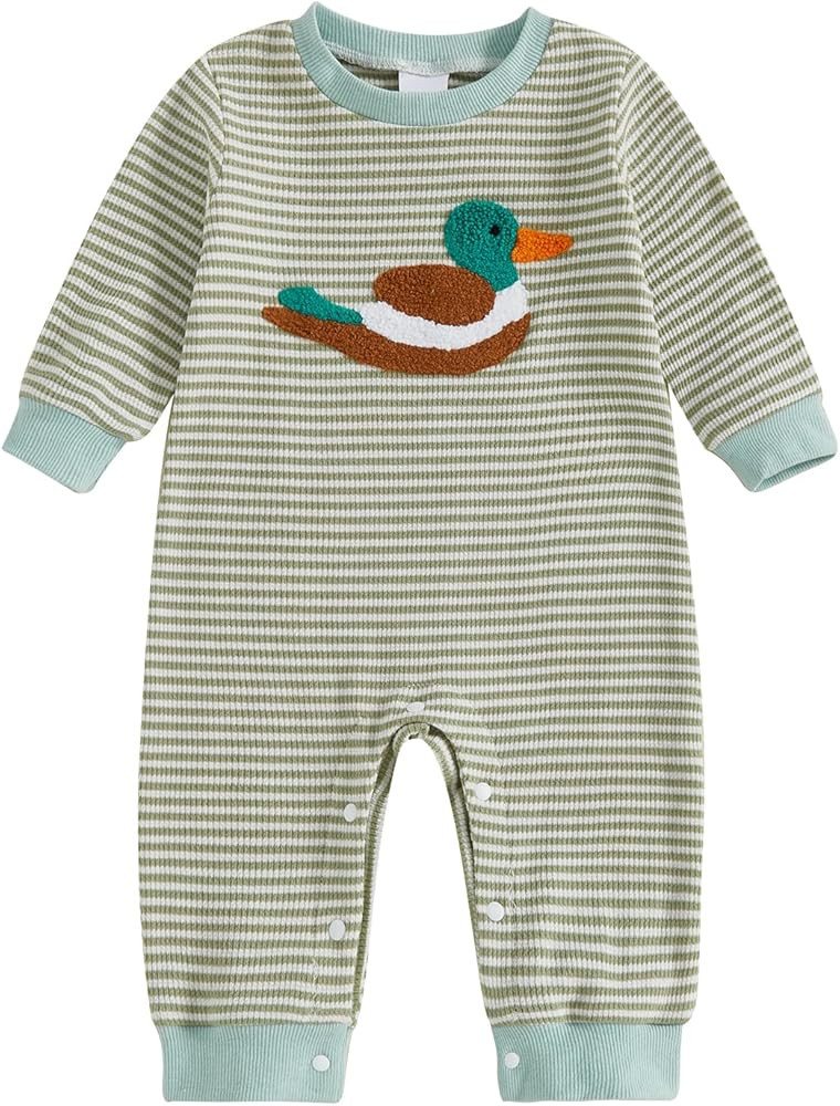 Infant Baby Boy Long Sleeve Romper Jumpsuit Pants Mallard Duck Waffle Knit Outfit Fall One Piece ... | Amazon (US)
