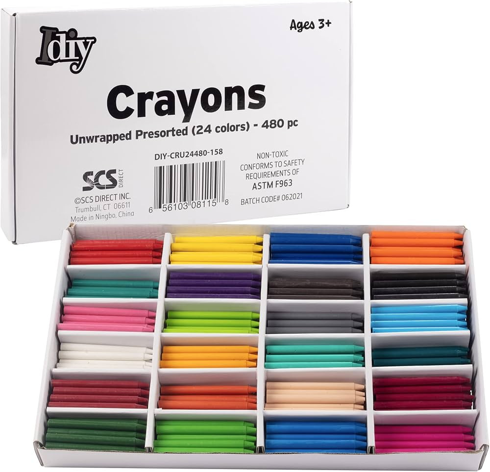 IDIY Unwrapped Bulk Wax Crayons (Pre-Sorted 480 ct, 24 colors, 20 each)-No Paper, ASTM Safety Tes... | Amazon (US)