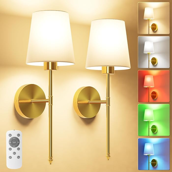 Battery Operated Wall Sconce Set of 2,Gold Wireless Wall Sconce with 5200mAh Dimmable Detachable ... | Amazon (US)