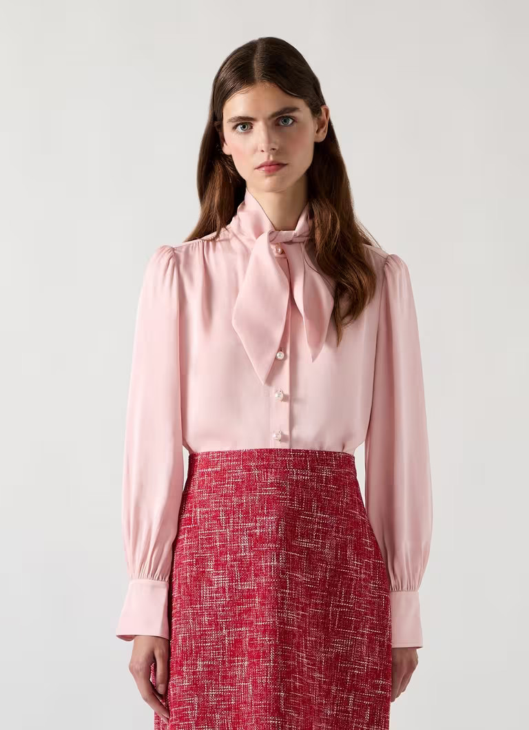 Hall Pink Viscose Crepe Tie Neck Blouse | L.K. Bennett (UK)