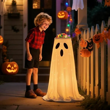 Usmixi Lighted Halloween Ghost Candy Bowl with LED Glow Large 3L Capacity Bucket for Trick or Treat Decor Indoor Outdoor Party Display Witch Themed Snack Tray | Walmart (US)