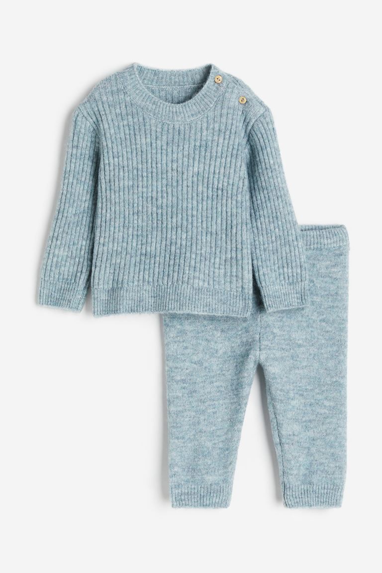 2-piece knitted set - Blue marl - Kids | H&M GB | H&M (UK, MY, IN, SG, PH, TW, HK)