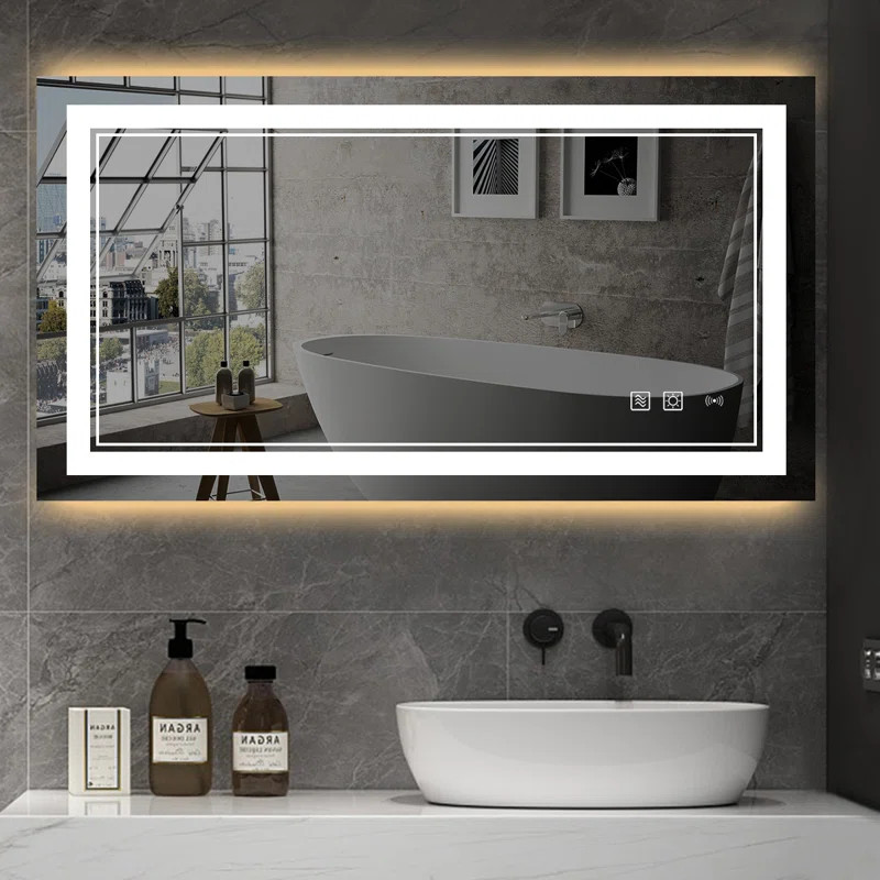 Modern & Contemporary Led Lighted Fog Free Bathroom / Vanity Mirror With 3 Colors Dimmable Light,... | Wayfair North America