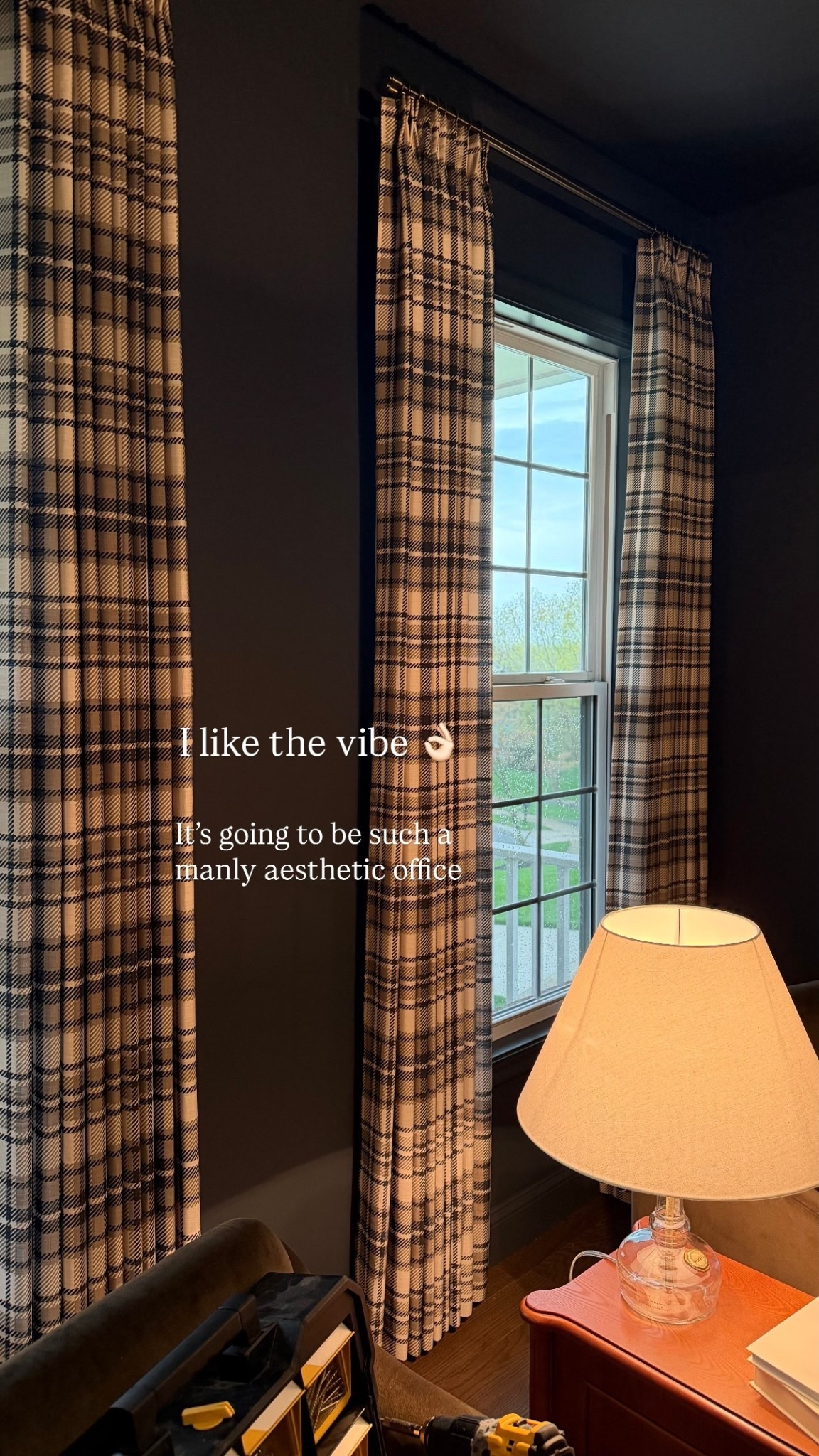 I like the vibe 👌🏻 It’s going to be such a manly aesthetic office. Plaid drapes men’s home office design 

#LTKMens #LTKHome