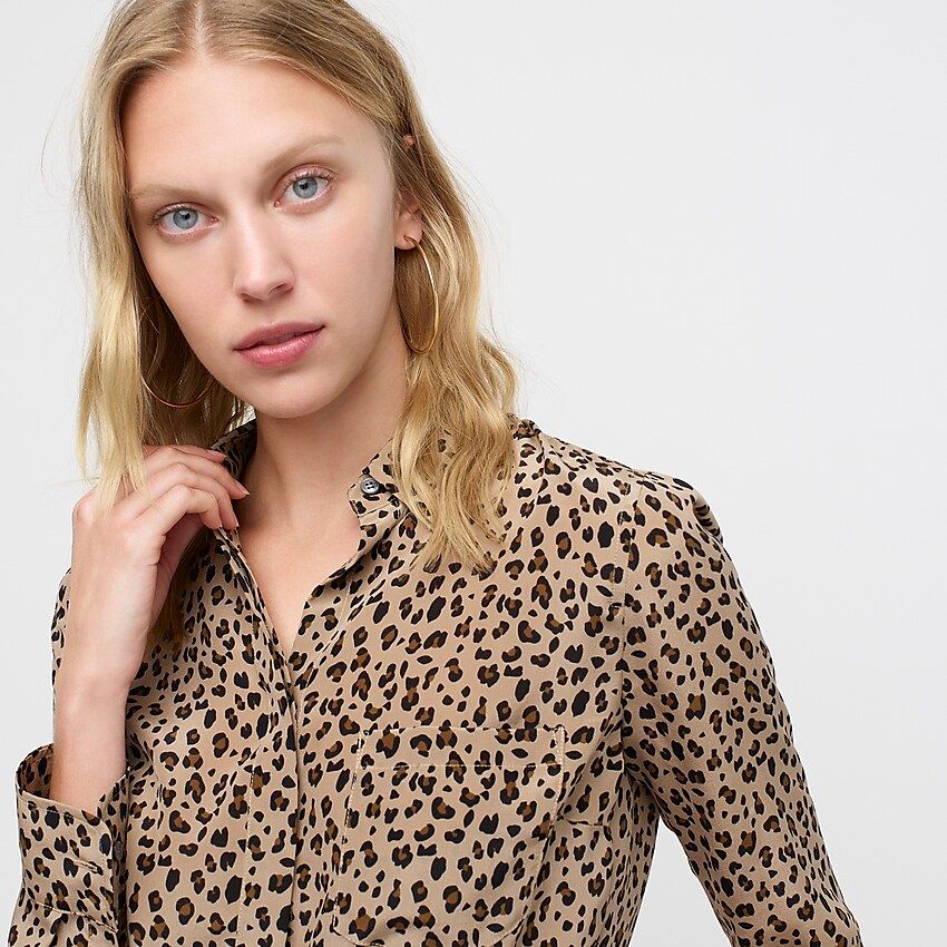 Silk button-up shirt in leopard | J.Crew US
