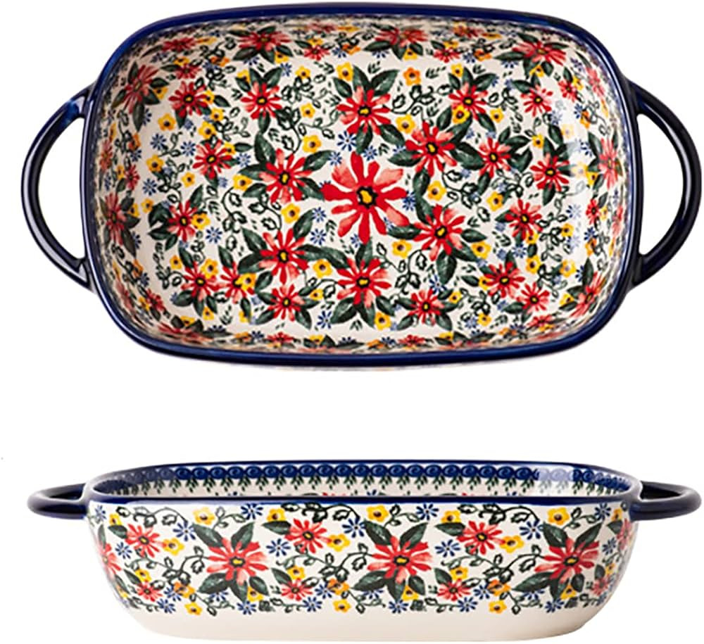 Bicuzat Red Daisy Flower Vintage Style Ceramic Bakeware Casserole Dish Baking Pan Lasagna Pans Ba... | Amazon (US)