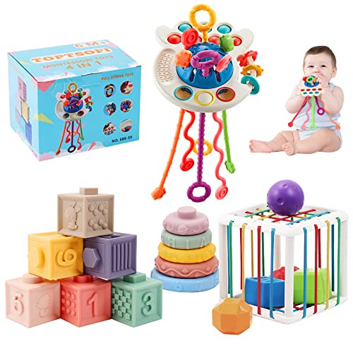 Amazon.com: 4 in 1 Baby Toys 6-12 Months, Stacking Building Blocks Infant Toys & Stacking Rings T... | Amazon (US)