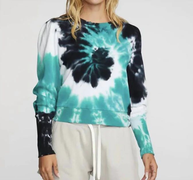 Chaser Cotton Fleece Puff Sleeve Pullover In Stillwater Tie Dye | Shop Premium Outlets