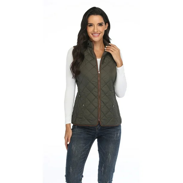 Jo.Hannah Women’s Quilted Vest Lightweight Zip-up Soft Shell Windproof Stand Collar Water-Resis... | Walmart (US)