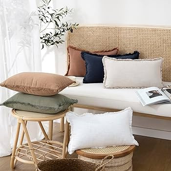 Foindtower Set of 2 Decorative Linen Fringe Lumbar Throw Pillow Covers Boho Farmhouse Cushion Cov... | Amazon (US)