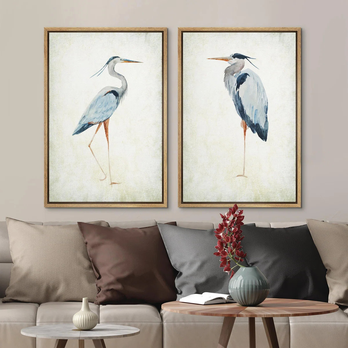wall26 Blue Heron Bird Portrait Coastal Beach Decor - Framed Canvas Master Bedroom Wall Art Set 2... | Wayfair North America