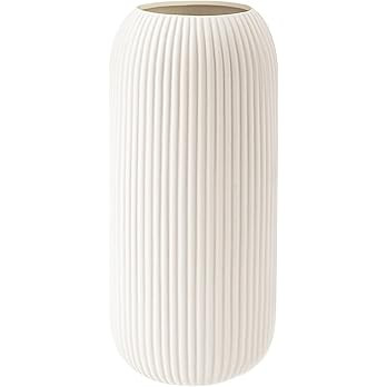 White Ceramic Vase for Flowers, Tall Home Decor Vase with Ribbed Texture, Vases for Centerpieces,... | Amazon (US)