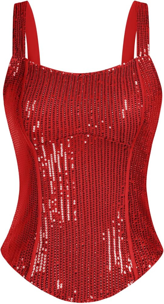 GRACE KARIN Sequin Tank Tops for Women Bustier Corset Top Sparkle Sexy Slim Camisole Sleeveless P... | Amazon (US)