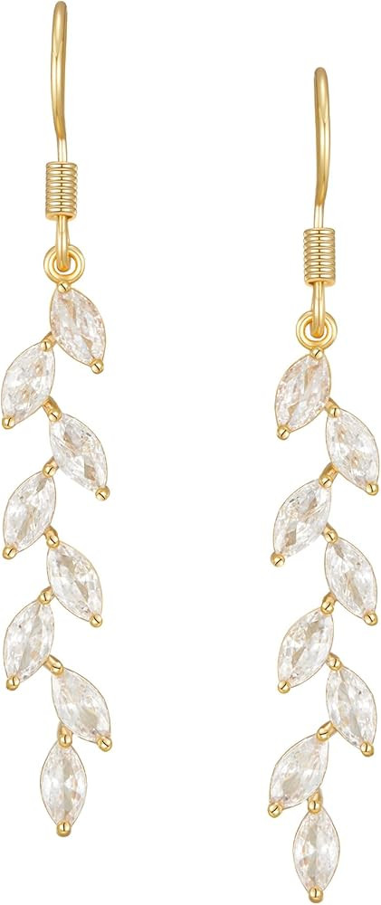 SWEETV Marquise Wedding Dangle Earrings for Brides Bridesmaid, Crystal Long Bridal Earrings for W... | Amazon (US)