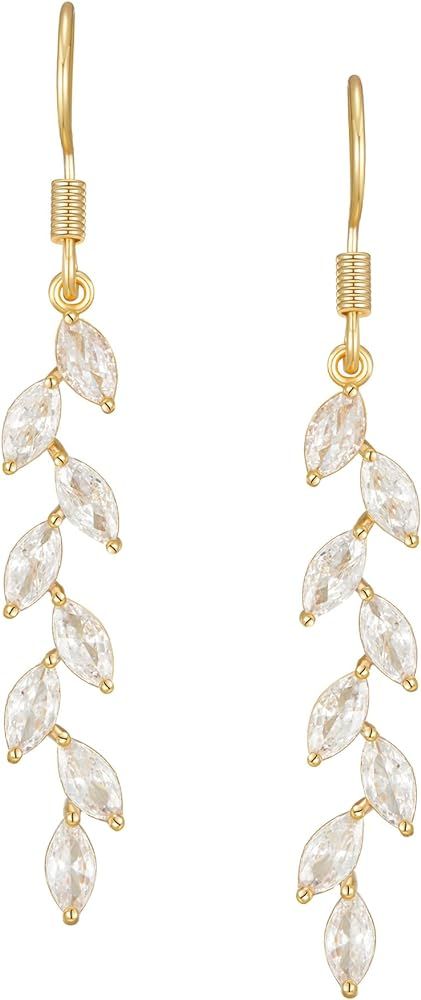 SWEETV Marquise Wedding Dangle Earrings for Brides Bridesmaid, Crystal Long Bridal Earrings for W... | Amazon (US)