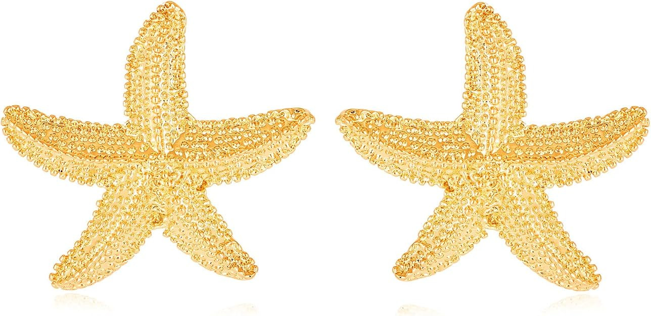 Starfish Shell Stud Earrings for Women Gold Silver Chunky Seashell Drop Dangle Earring Dainty Bea... | Amazon (US)