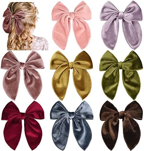 DEEKA 8 PCS Large Velvet Hair Bow Fable Hair Bow for Toddlers Girls Handmade Red Neutral Bow Hair... | Amazon (US)