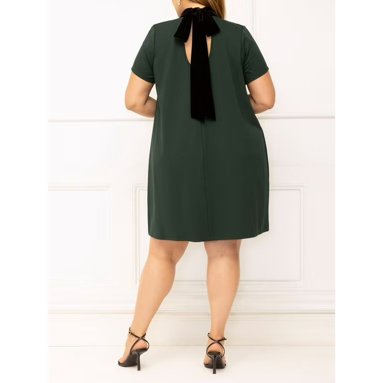 ELOQUII Elements Women's Plus Size Back Bow Mini Dress | Walmart (US)