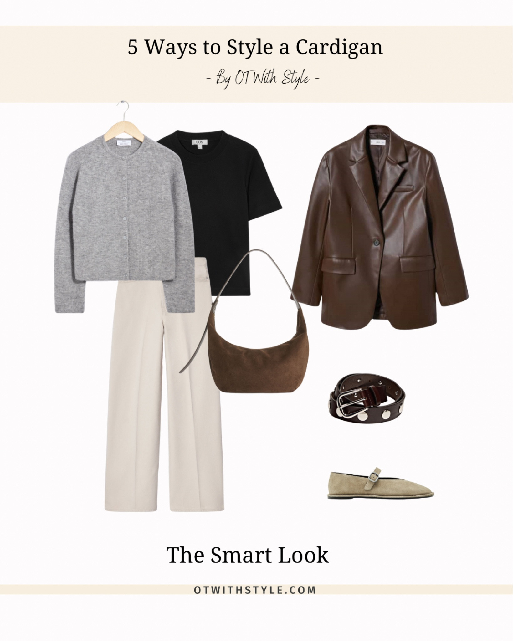 Styling a cardigan for spring 🩶🤍🤎 with beige jeans, black t-shirt brown leather blazer and suede accessories 

#LTKworkwear #LTKspring #LTKuk