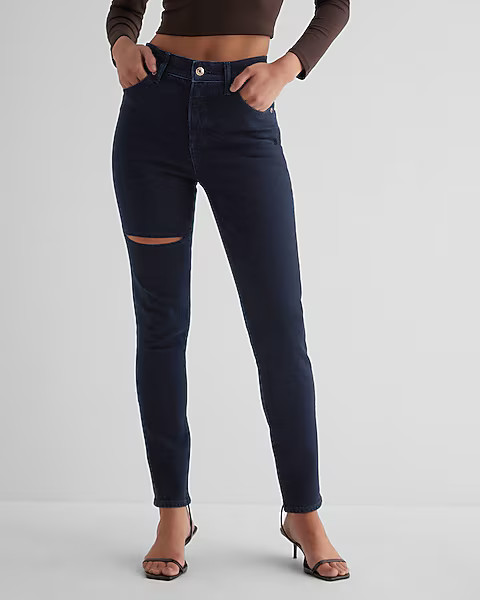 High Waisted Dark Wash Cutout 90s Skinny Jeans | Express
