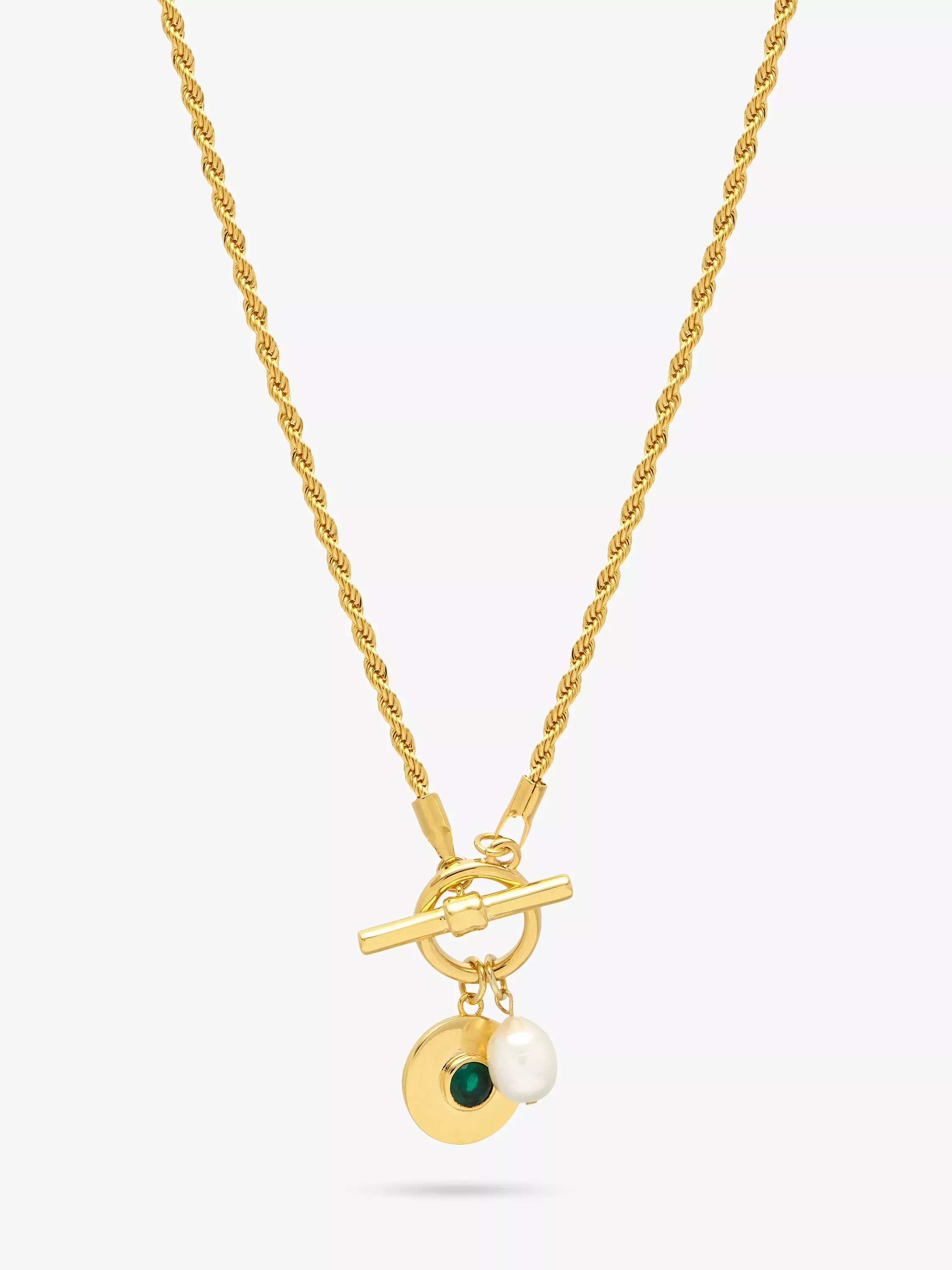 Estella BartlettGreen Onyx & Pearl Rope T-Bar Necklace, Gold | John Lewis (UK)
