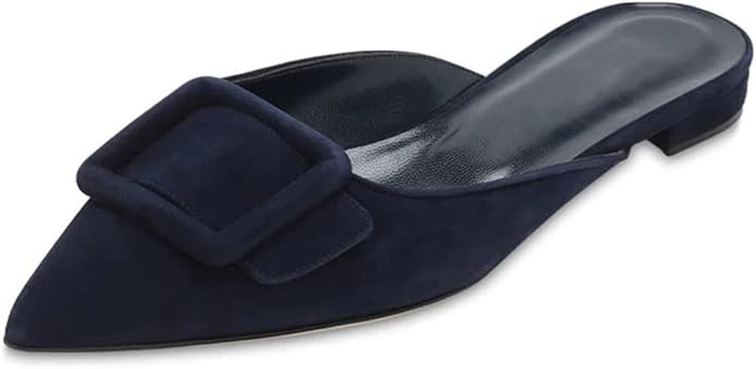 Divanne Mules for Women, Buckle Flat Mules Pointed Toe Backless Mule Slides Suede Slip On Loafers | Amazon (US)