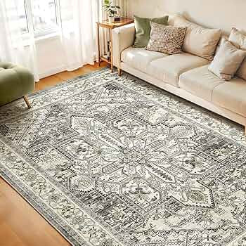 WITSHOCK Living Room Area Rugs 8x10: Washable Rug Boho Soft Non-Slip Low Pile Stain Resistant Fol... | Amazon (US)