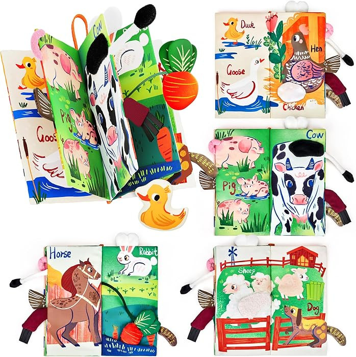 JoyCat Baby Books 0-6-12 Months - Farm Tail Tummy Time Toys - Sensory Touch & Feel Crinkle Cloth ... | Amazon (US)