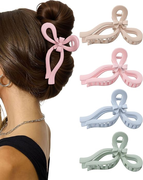4 PCS Bow Hair Clips for Women Bow Claw Clip 5" Large Hair Claw Clips for Thick and Long Hair Cut... | Amazon (US)