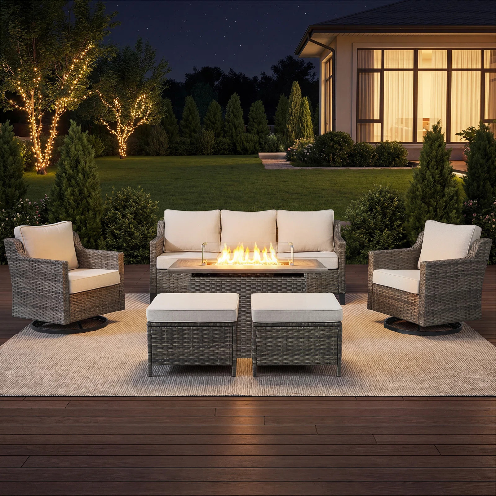 Red Barrel Studio® Arlene 6-Piece Outdoor Wicker Sofa Seating Group With Fire Pit Table, Swivel ... | Wayfair North America