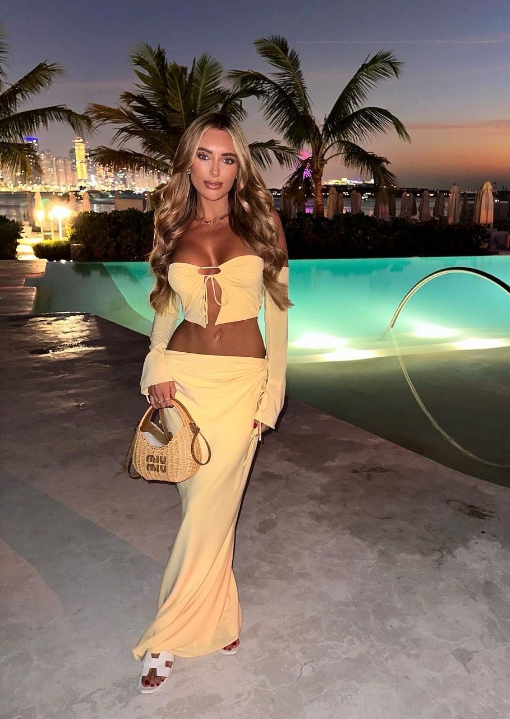 Babyboo fashion, Hermes, Miu miu, Vestiaire collective, Farfetch, summer outfit, summer fashion, holiday outfit, yellow coord, bardot top, maxi skirt, luxury fashion, straw bag, Hermes orange sandals, holiday outfit ideas, style inspiration 

#LTKSeasonal #LTKeurope #LTKstyletip